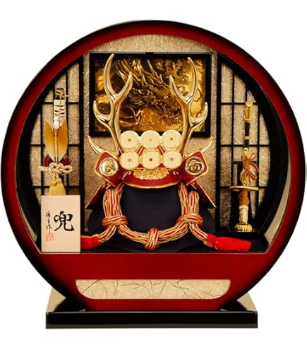 極美品 五月人形 兜 ケース飾り 兜飾り 伊達彫金10 嘉房作 オルゴール付 Amazon | 【五月人形】兜・鎧・大将ケース【武将兜】10号伊達金銀兜